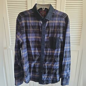 UNTUCKit Men’s Napon Plaid Flannel Shirt Medium Blue Black Button Down Denim